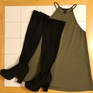 Olive Green Halter Mini Dress/Tunic